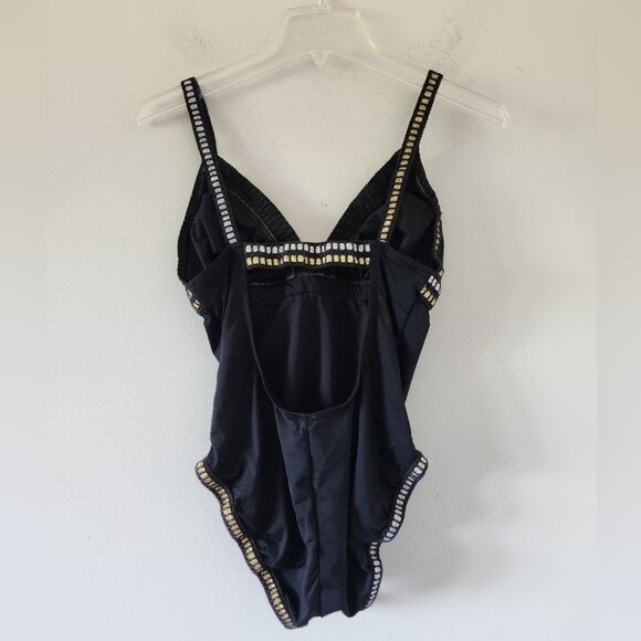 LA BLANCA | Threaded Along Mio One Piece Swimsuit Black LB7BT24 Silver Gold Sz S - Picture 3 of 5